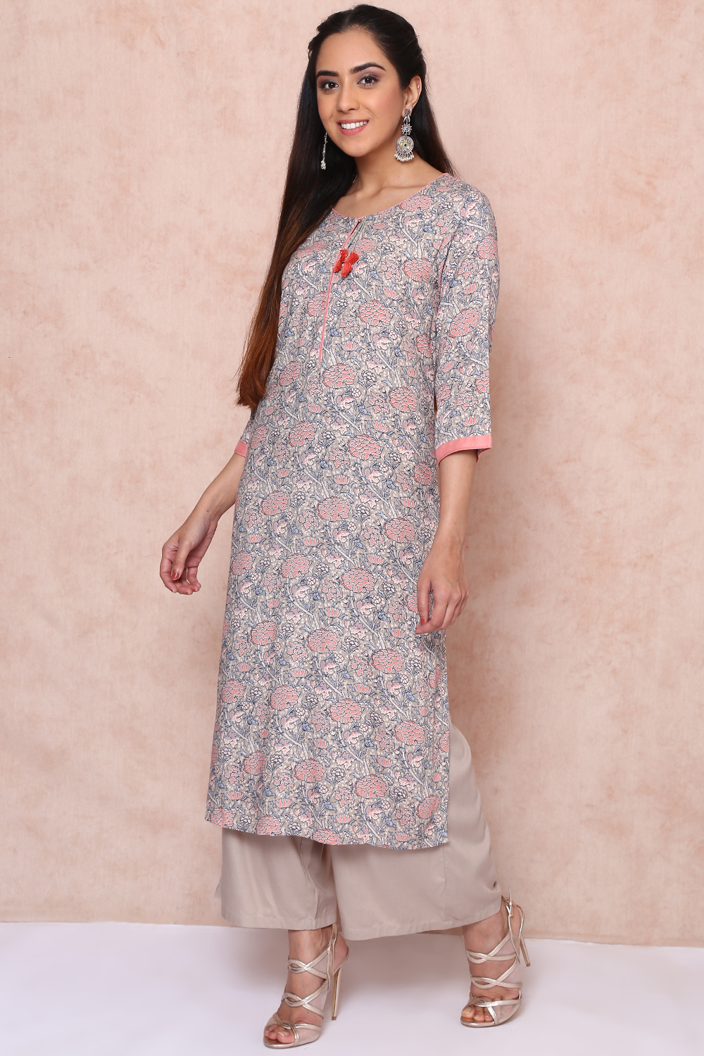 Brown Viscose Rayon Straight Suit Set image number 1