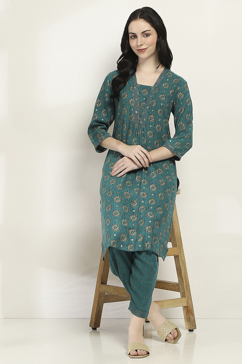 Teal Viscose Straight SET image number 0