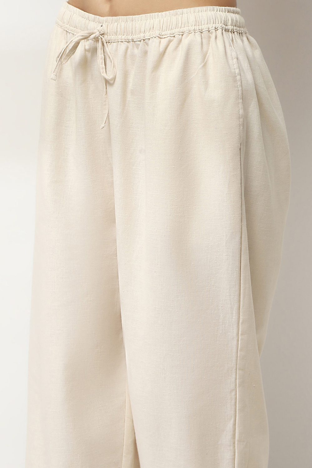 Ivory Cotton Blend Solid Pants image number 1