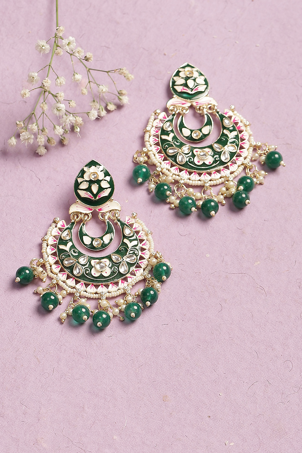 Dark Green Gold Plated Chandbalis image number 0