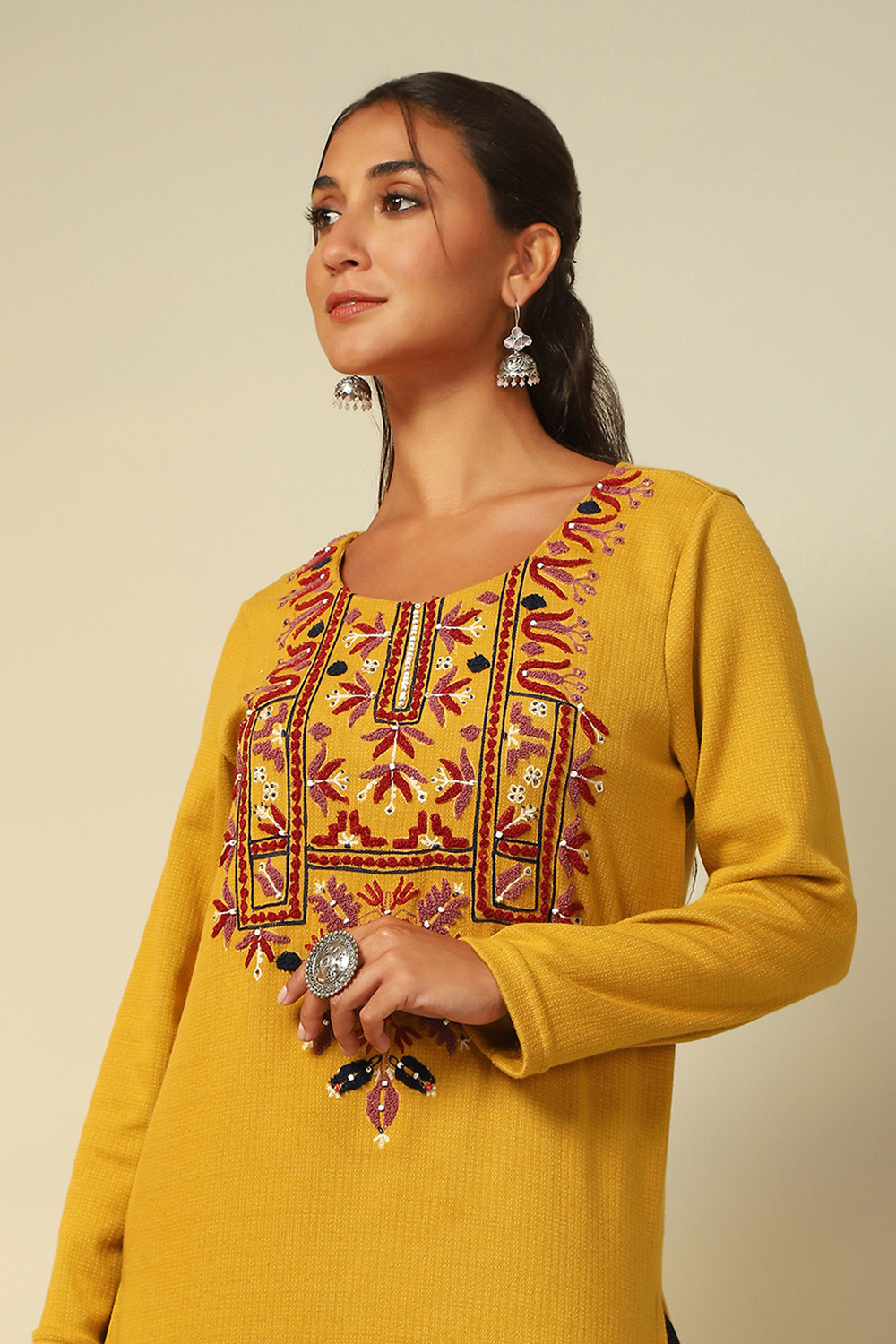 Mustard Acrylic Straight Kurta image number 1