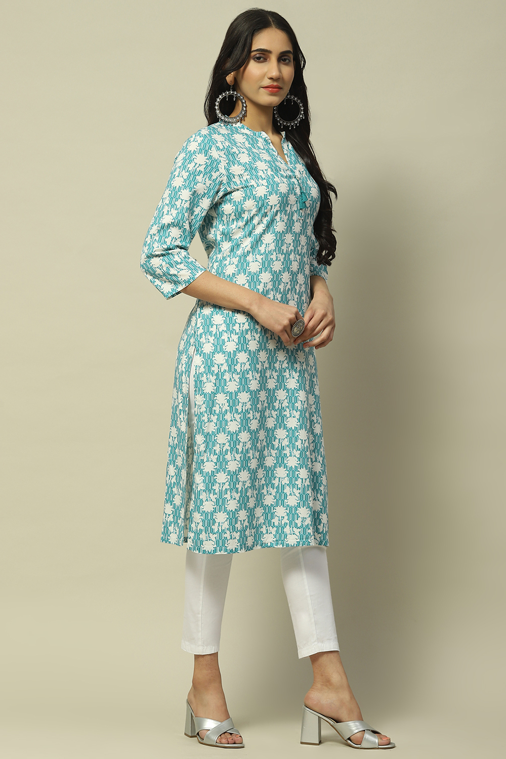 Sea Blue Rayon Staight Kurta image number 4