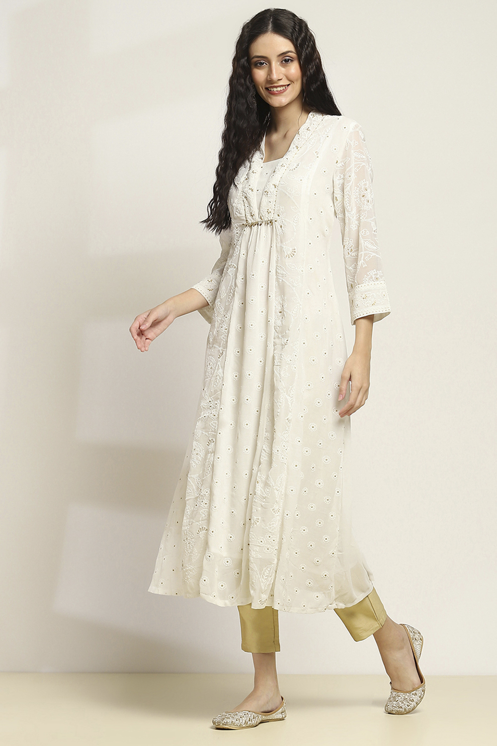 White Polyester Flared Kurta image number 2