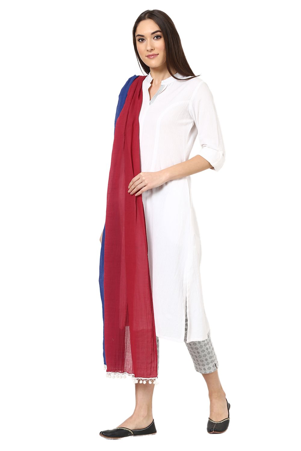 Maroon & Blue Cotton Stole image number 4