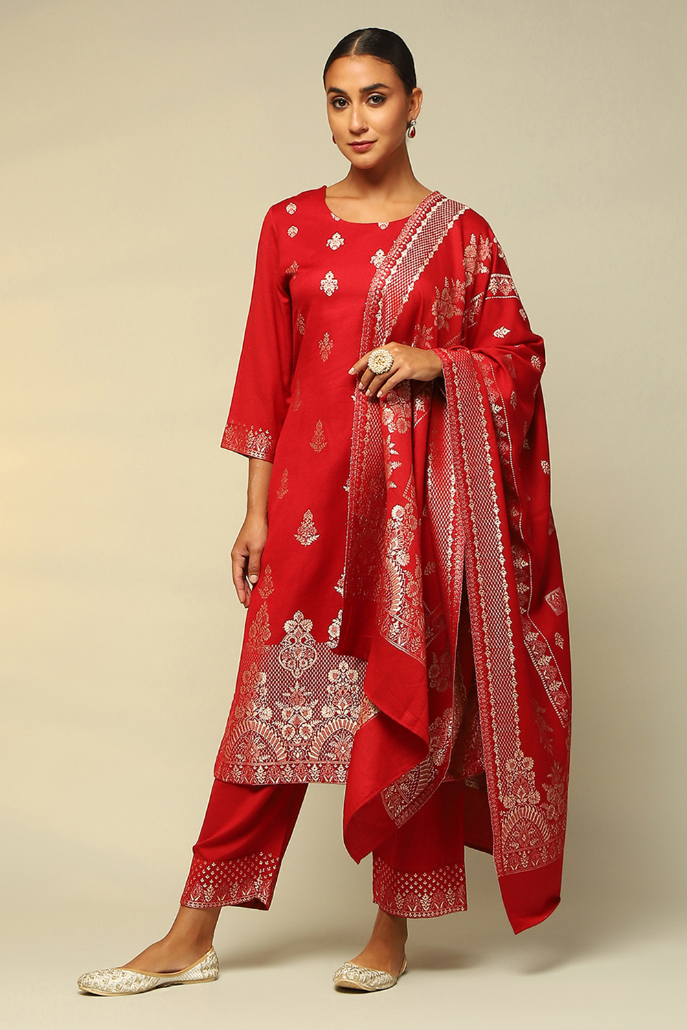 Black Acrylic Straight Yarn Dyed Kurta Palazzo Suit Set image number 0