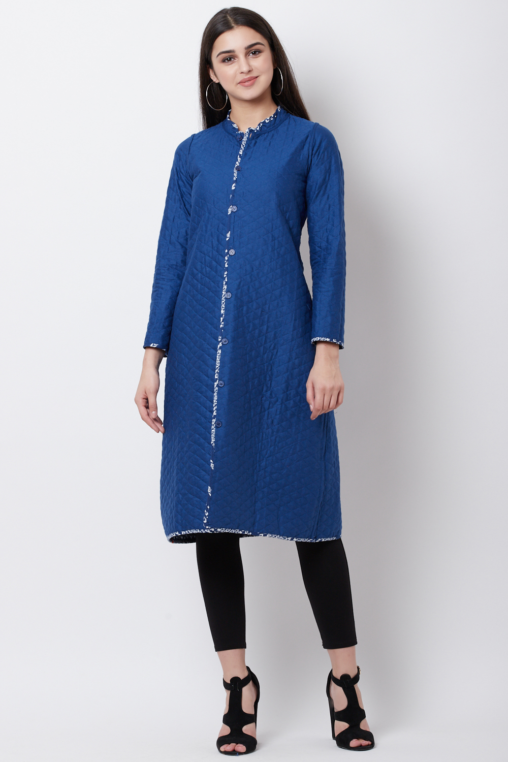 Blue Cotton And Flex A Line Jacket image number 2