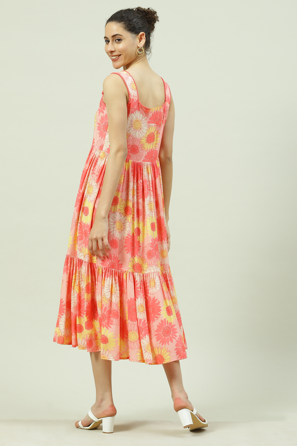 Coral Viscose Rayon Tiered Dress image number 5