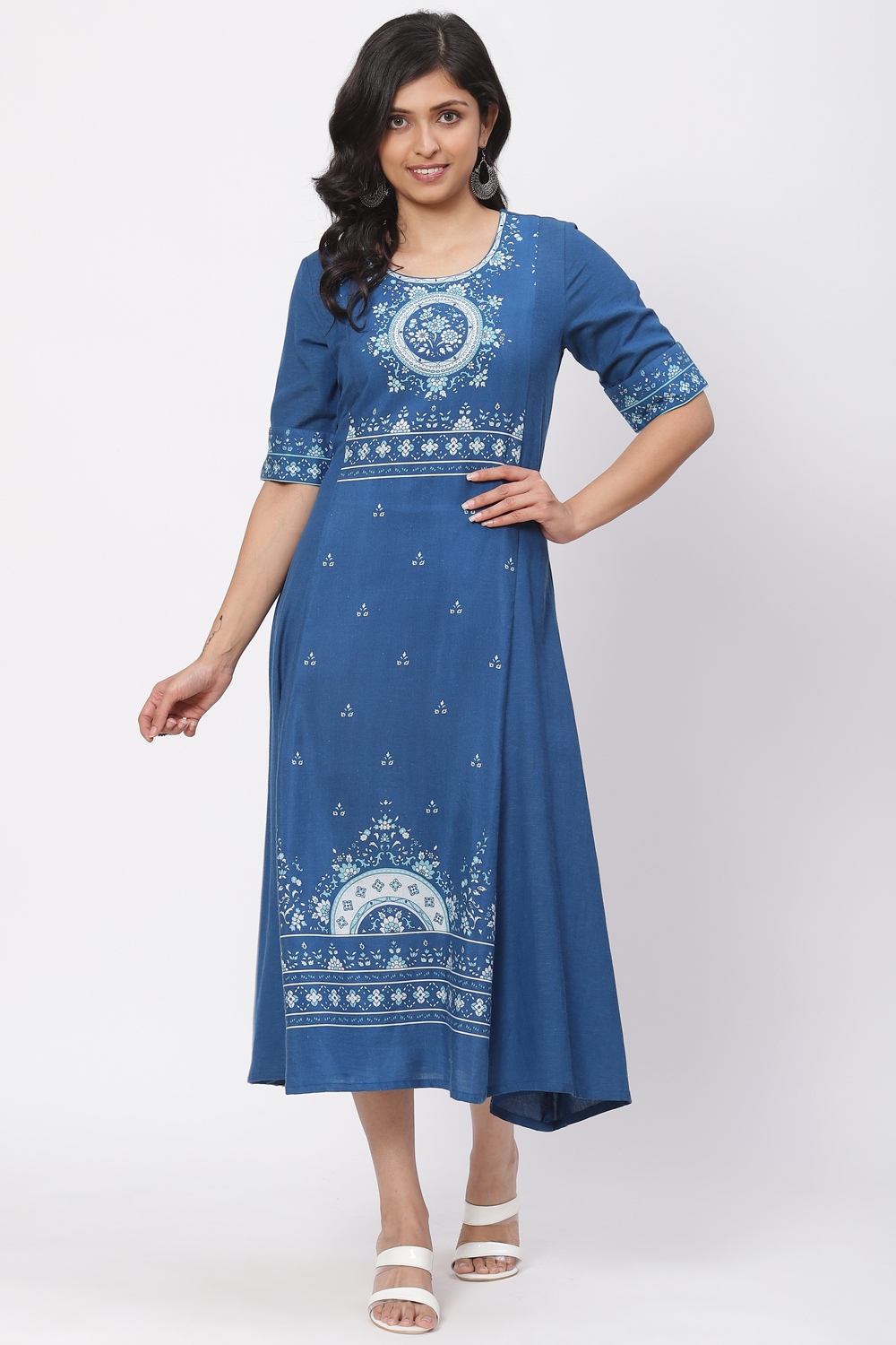 Indigo LIVA Asymmetric Kurta Dress image number 0