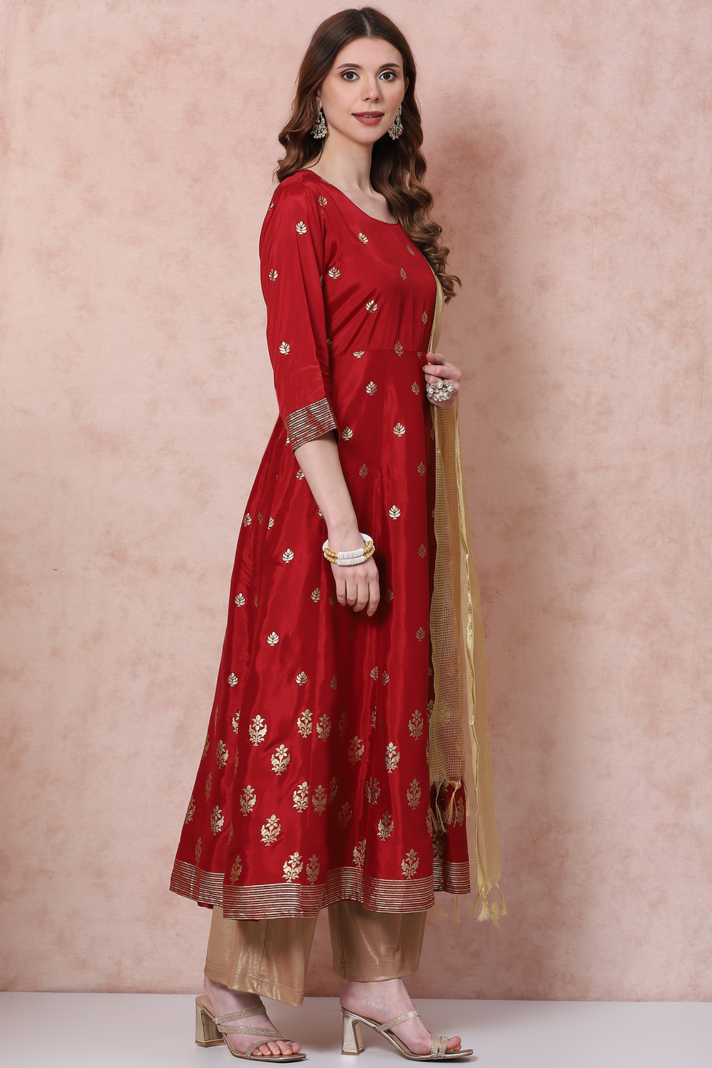 Maroon Kalidar Printed Suit Set image number 5