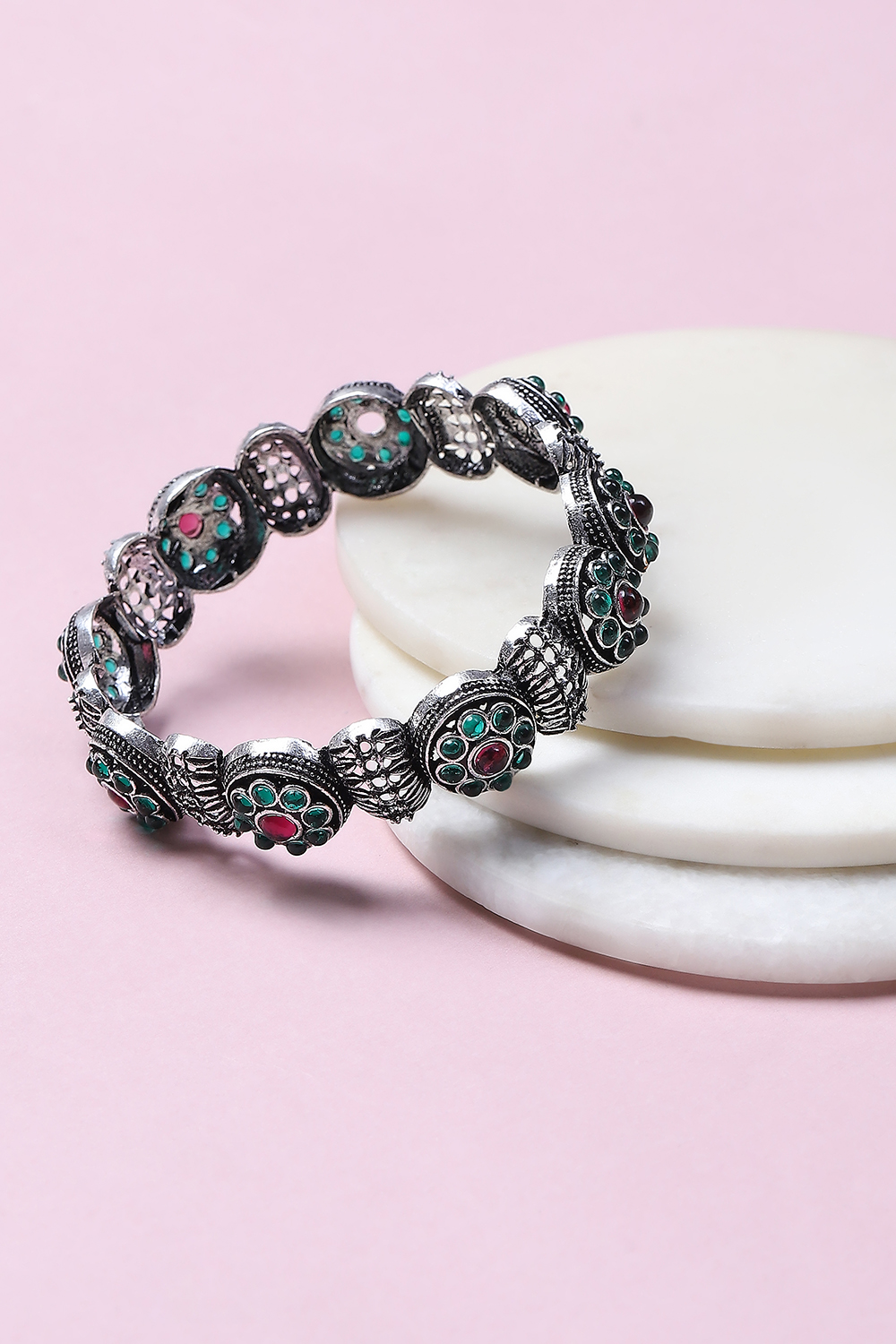 Pink-Green Alloy Bangles image number 2