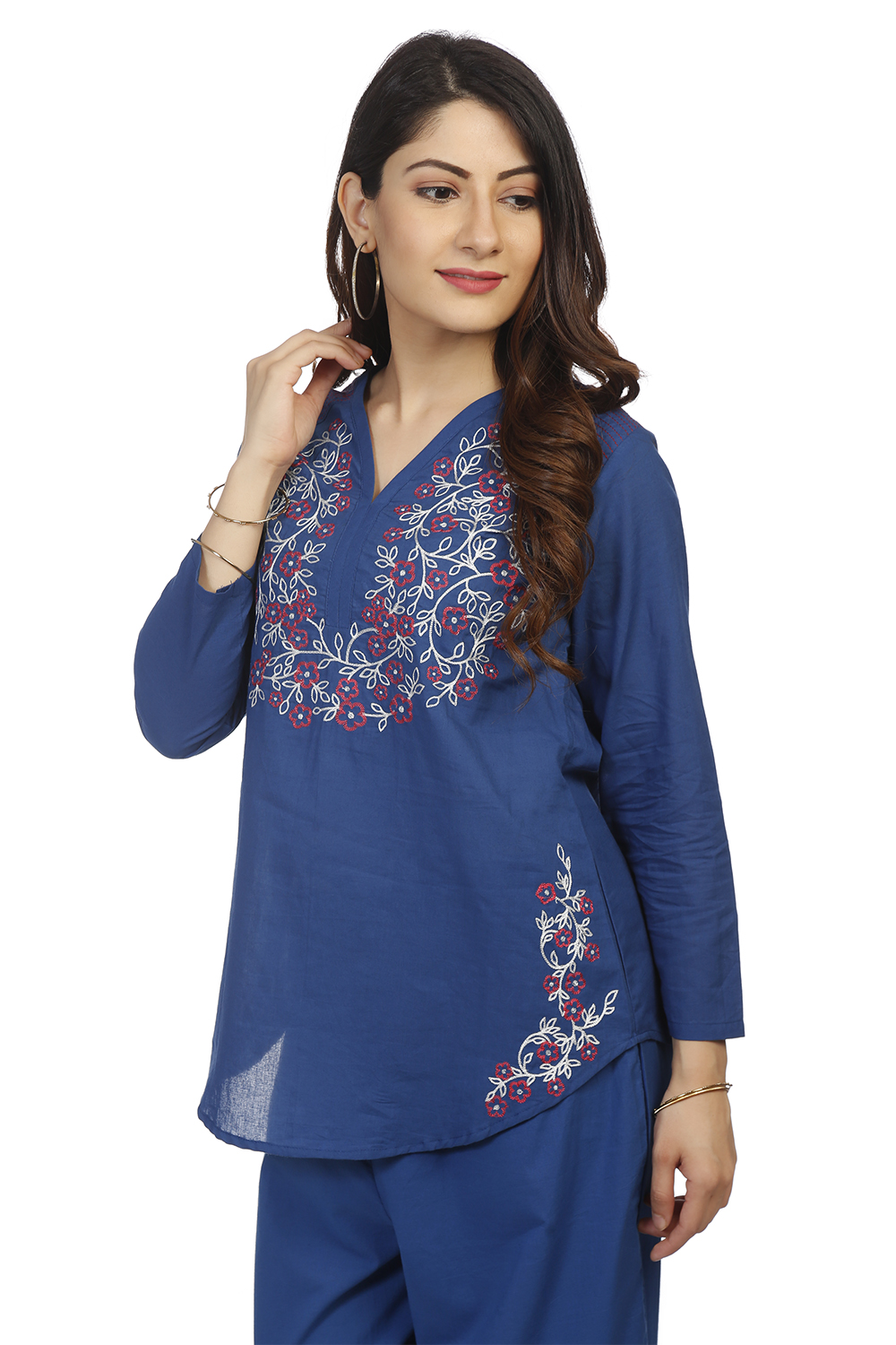 Indigo Cotton Asymmetric Kurta image number 2