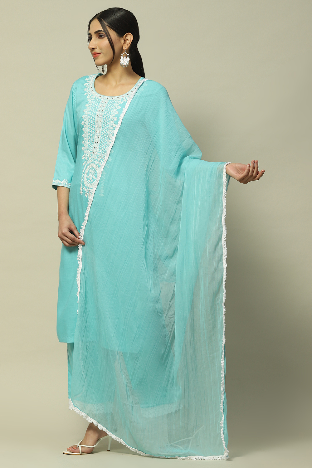 Coral Poly Chiffon Solid Crinkled Dupatta image number 0