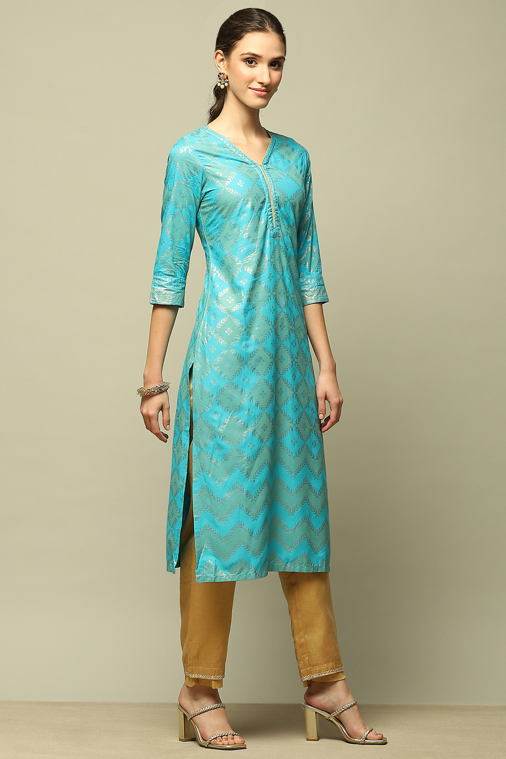 Pink Printed Straight Kurta image number 4