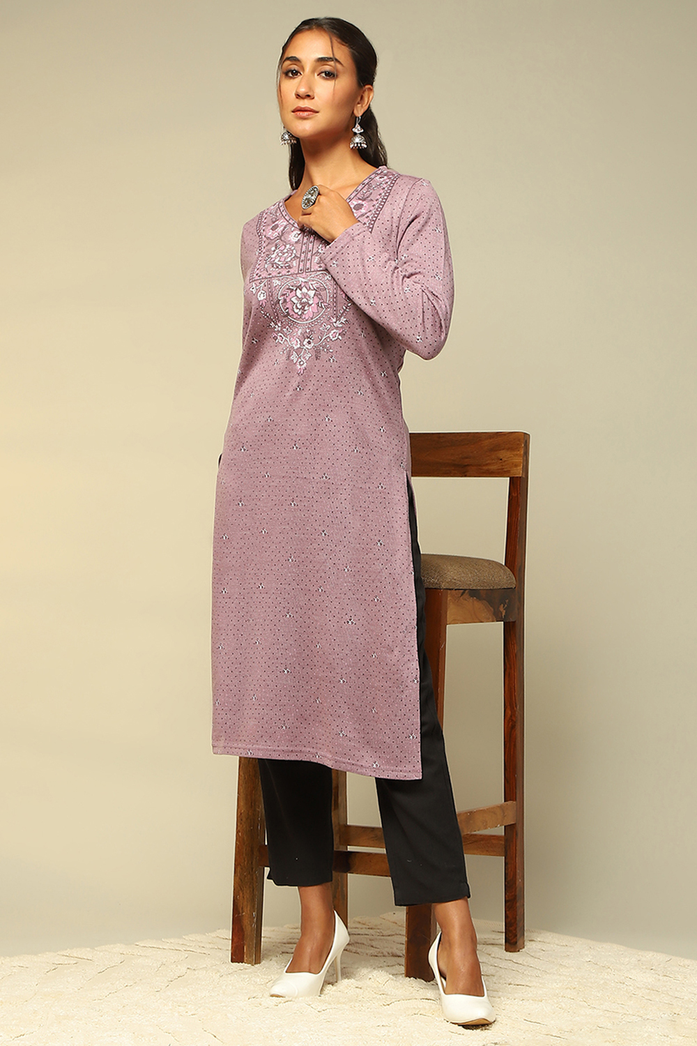 Mauve Acrylic Straight Kurta image number 0