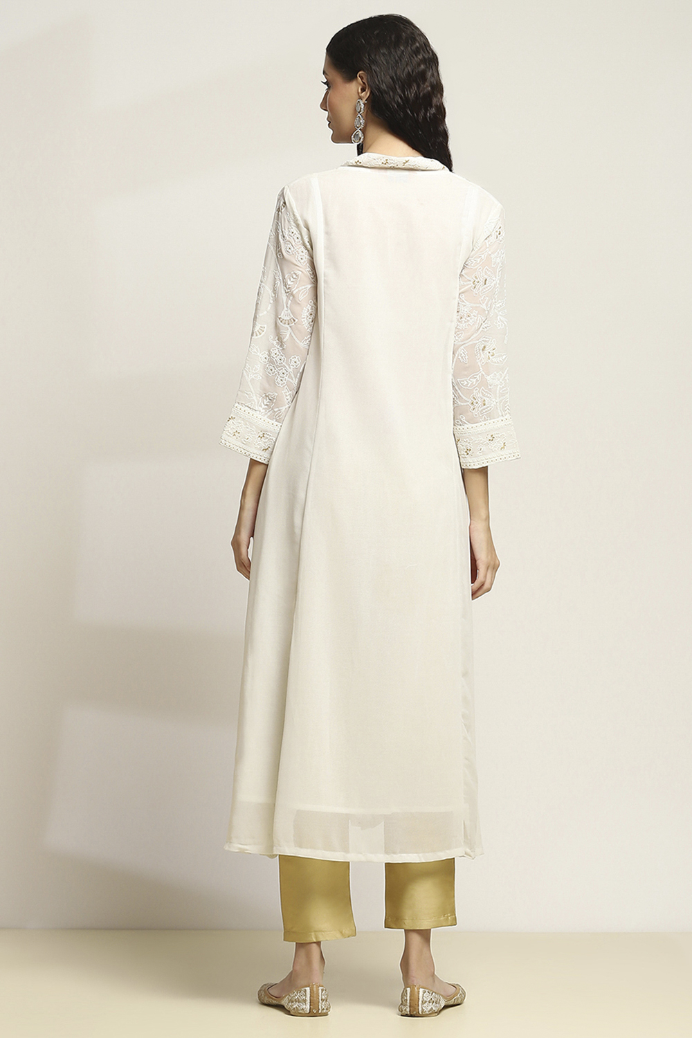 White Polyester Flared Kurta image number 3