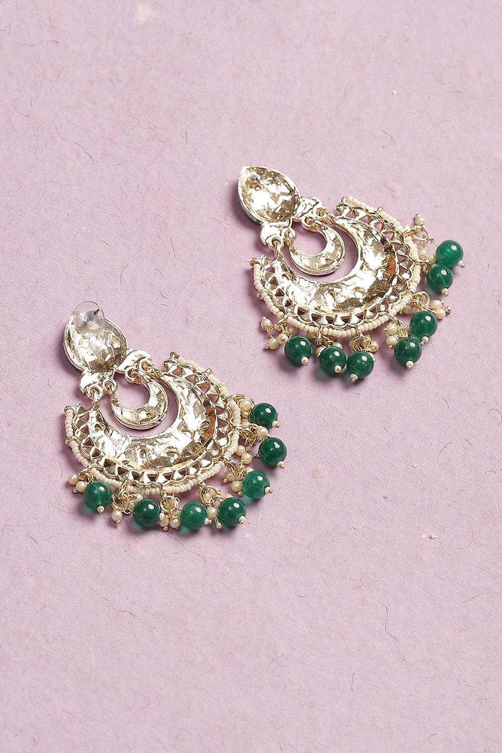 Dark Green Gold Plated Chandbalis image number 2