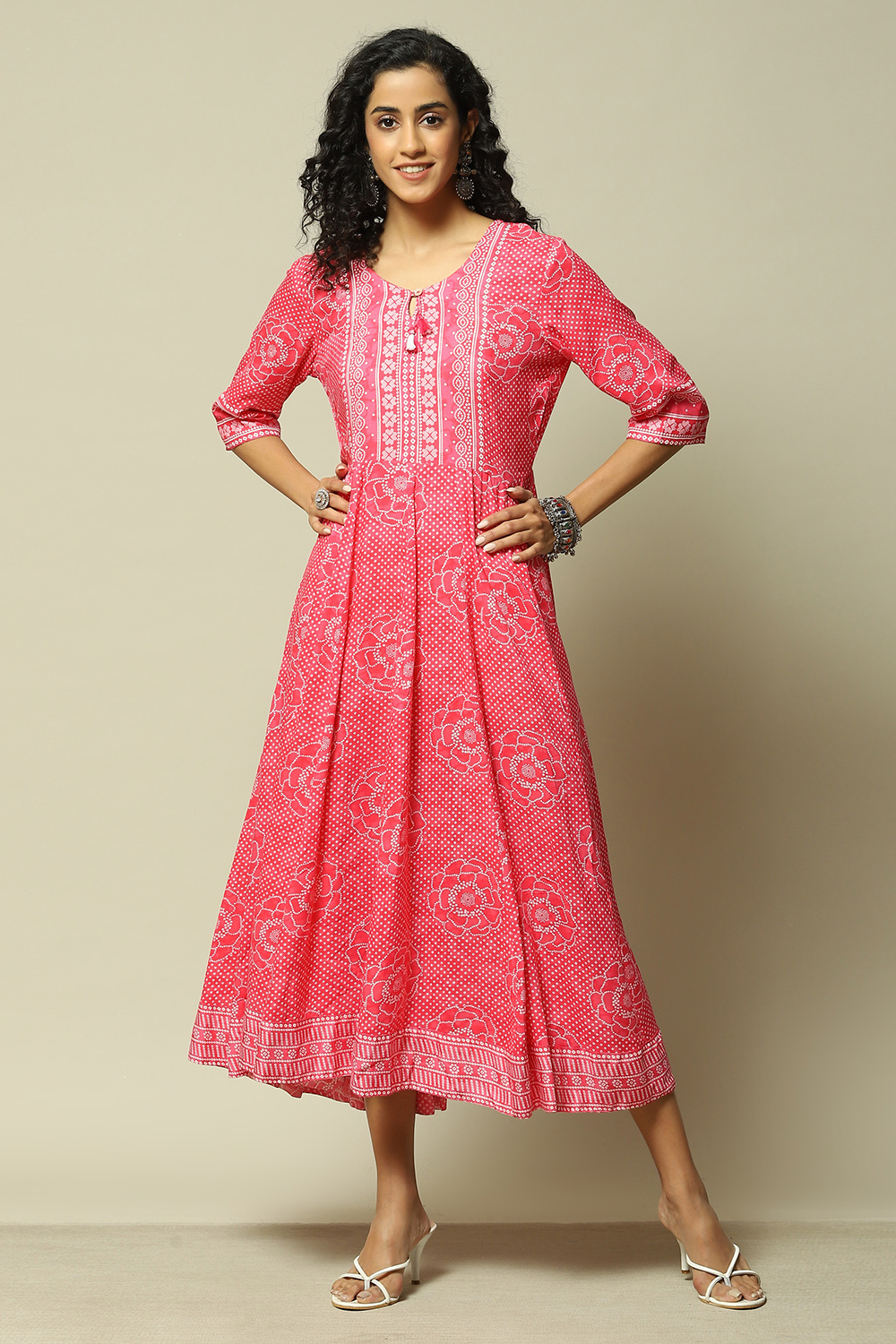 Pink LIVA Straight Printed Kurta image number 0