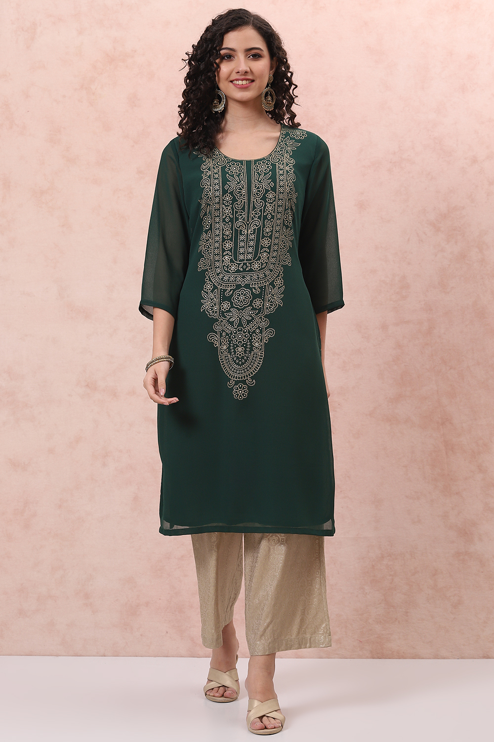 Green Art Silk Straight Kurta image number 3