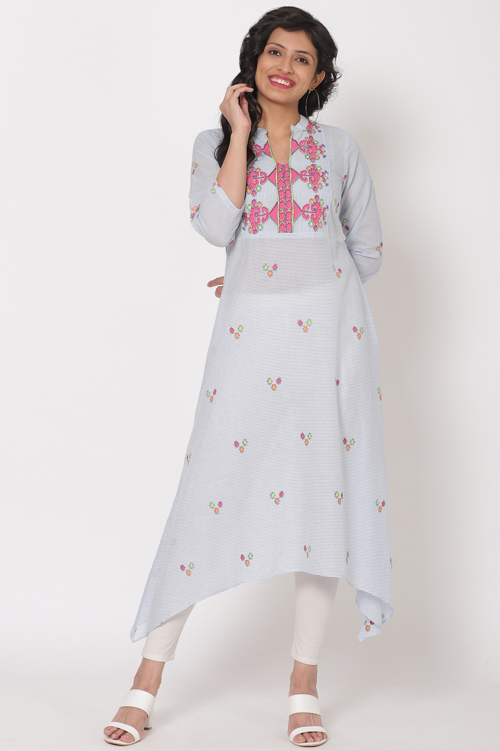 Light Blue Cotton A-Line Kurta image number 6