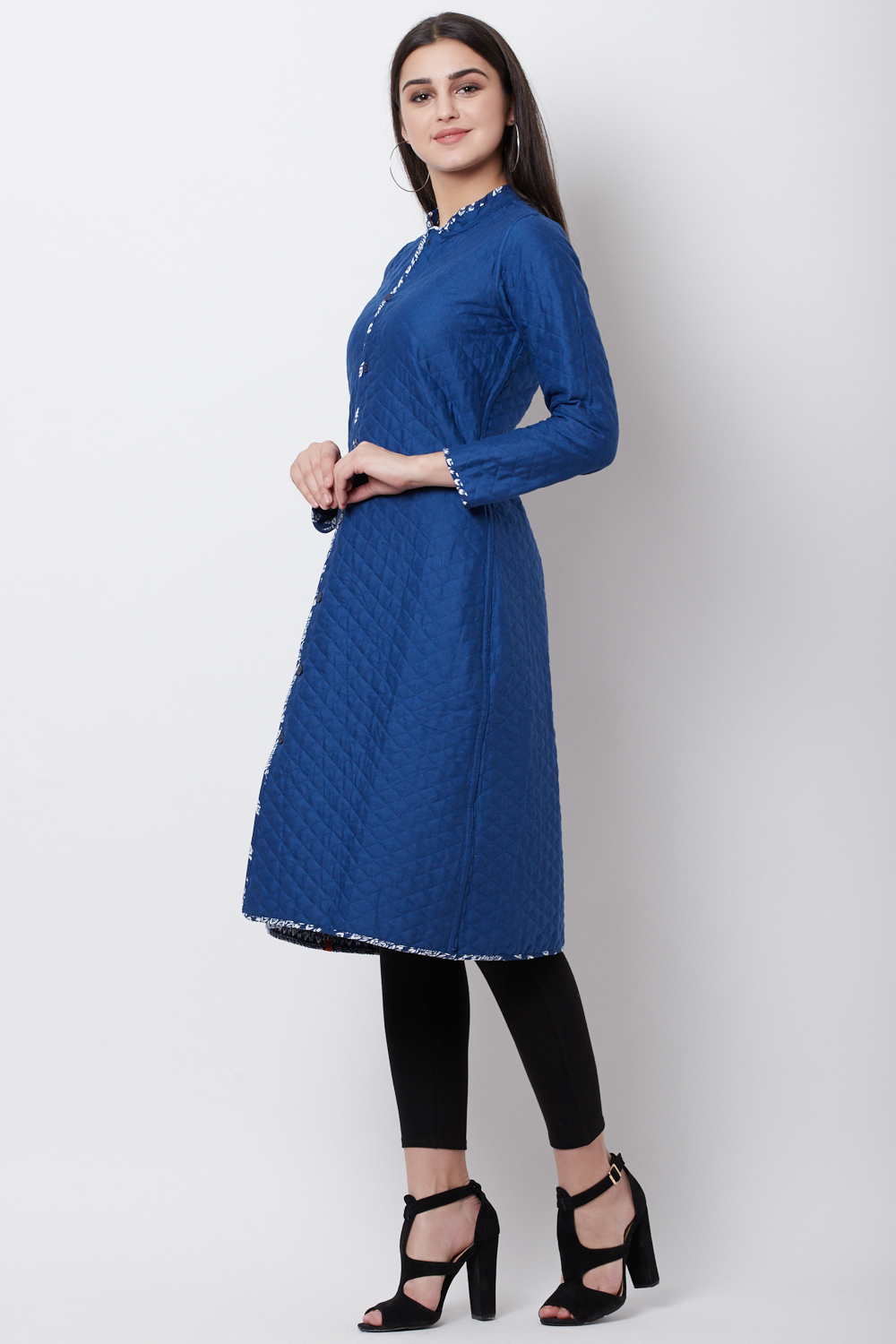 Blue Cotton And Flex A Line Jacket image number 6