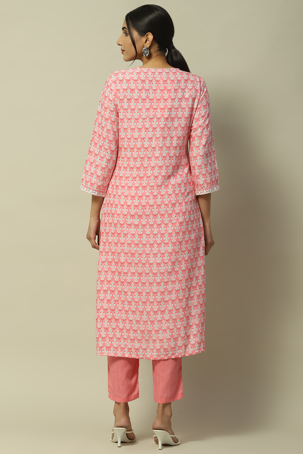 Green Printed Straight Kurta & Pants Suit Set image number 5