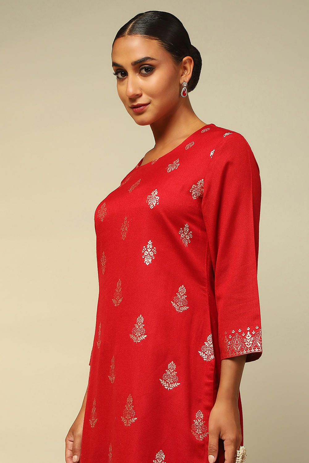 Black Acrylic Straight Yarn Dyed Kurta Palazzo Suit Set image number 1