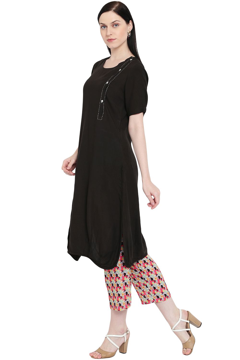 Black Viscose Straight Kurta image number 2