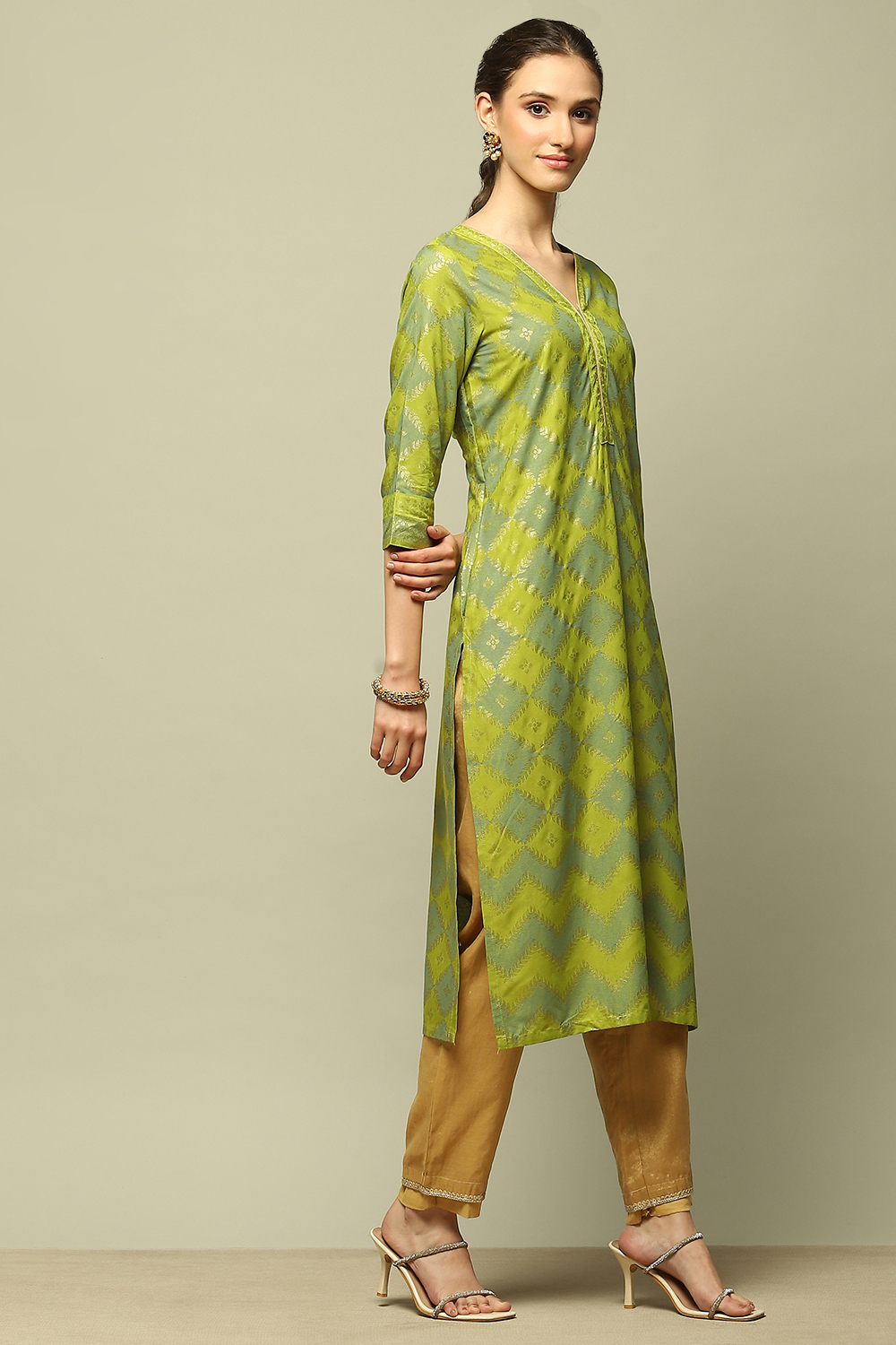 Pink Printed Straight Kurta image number 4