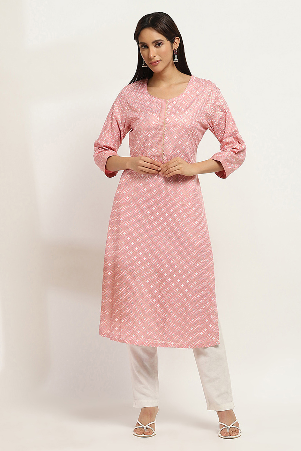 Peach-Colored Printed Straight Kurta image number 5