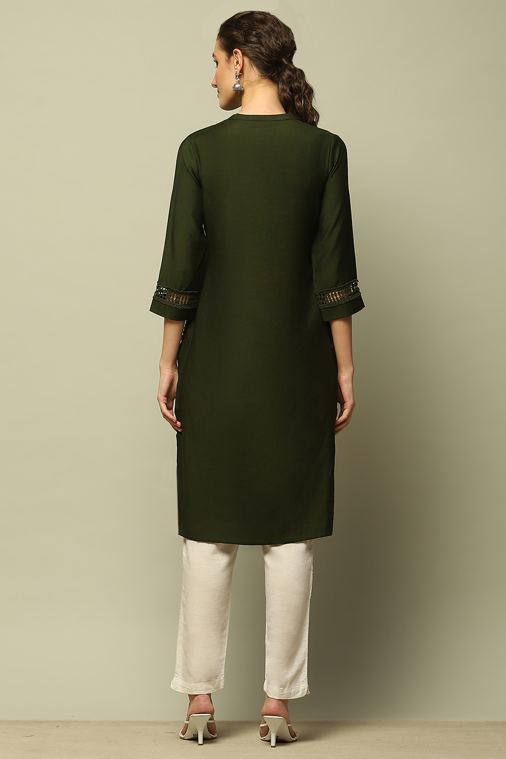 Blue Solid Straight Kurta image number 3