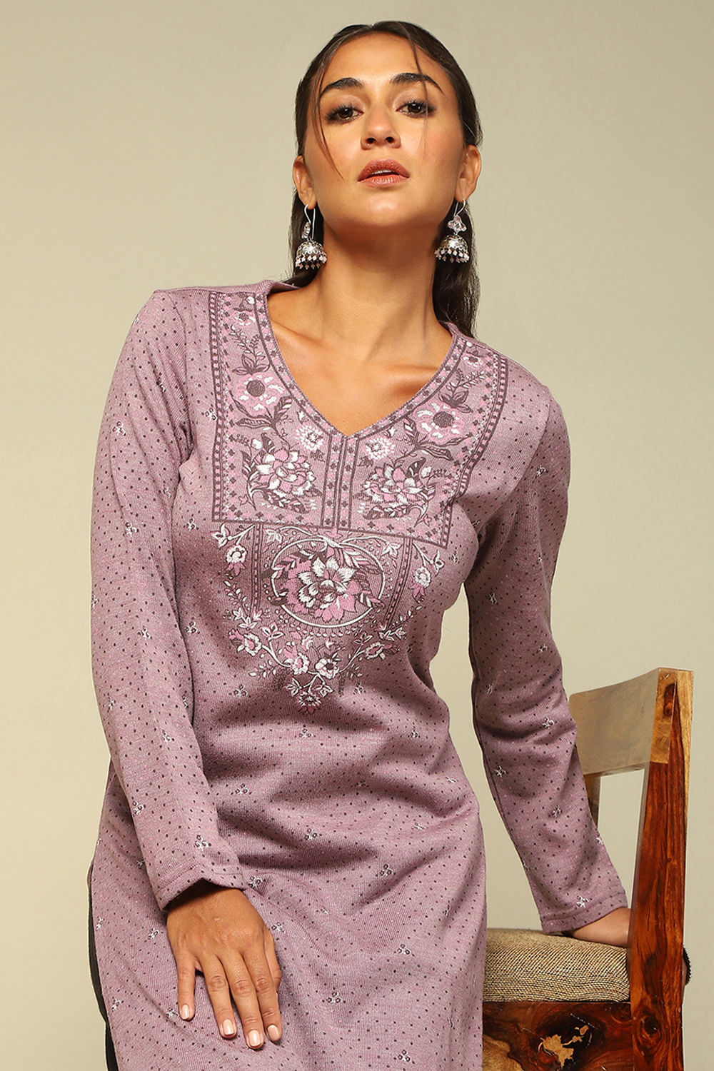 Mauve Acrylic Straight Kurta image number 1