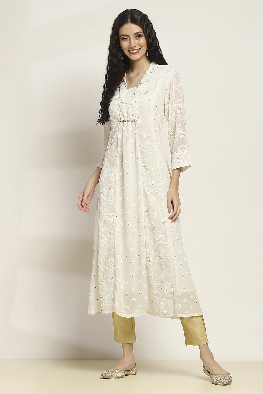 White Polyester Flared Kurta image number 5