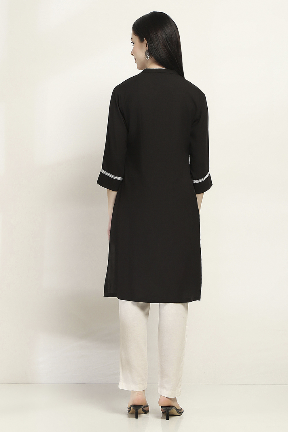 Black Viscose Rayon Straight Kurta image number 3