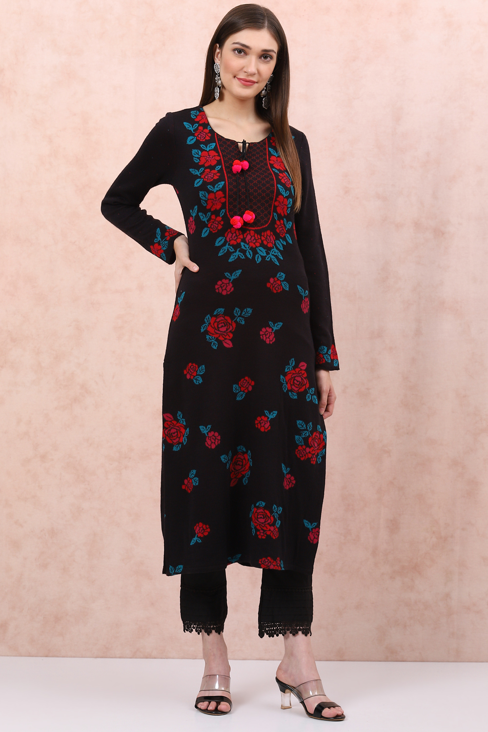 Black Acrylic Straight Kurta image number 3