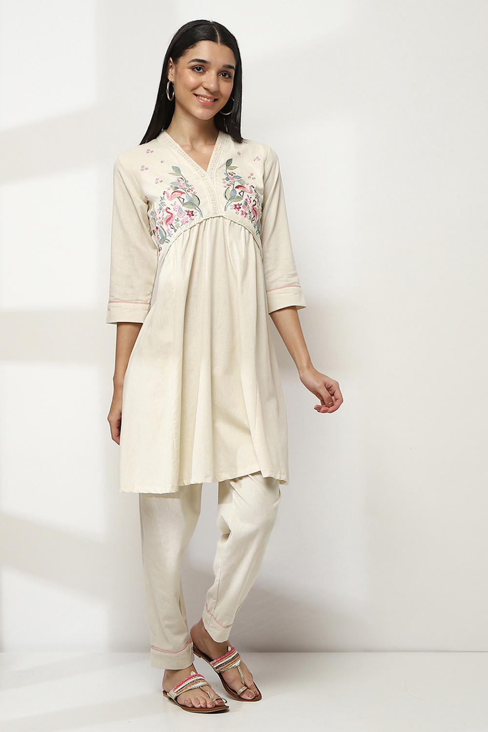 Black Cotton Gathered Kurta Set image number 5